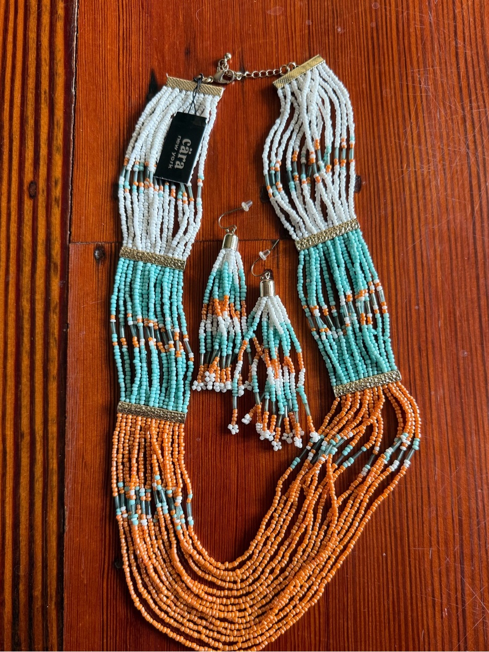 Cara NY multi strand beaded necklace set, beaded earrings
